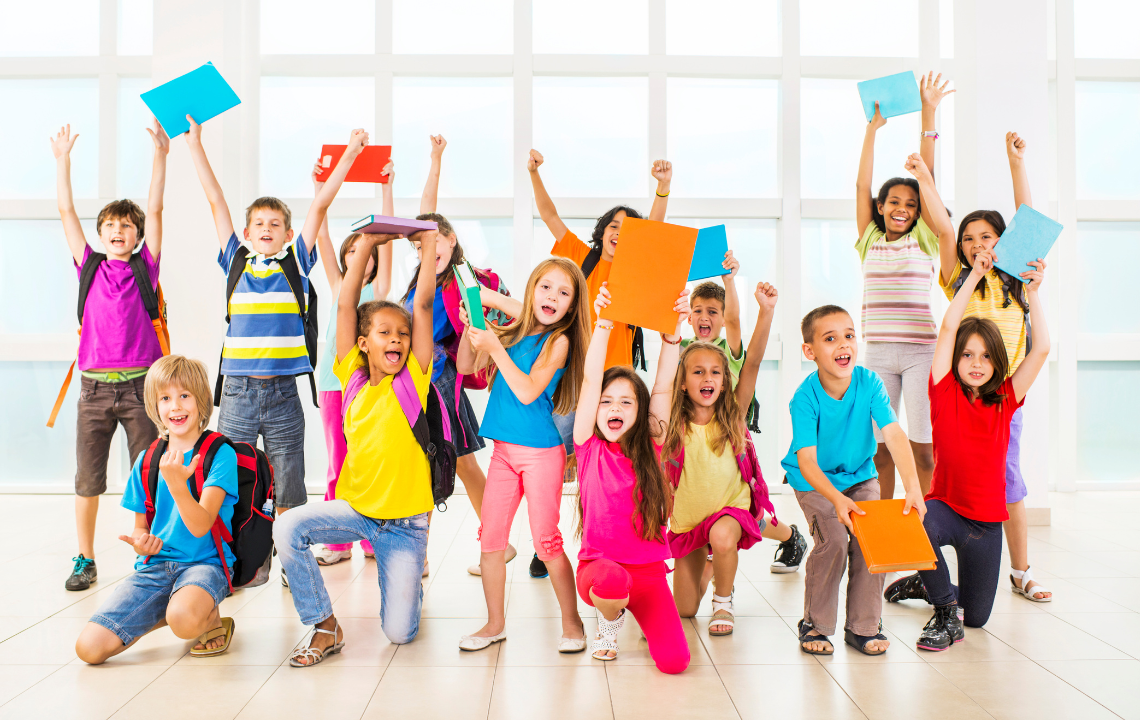 Happy children playing inside